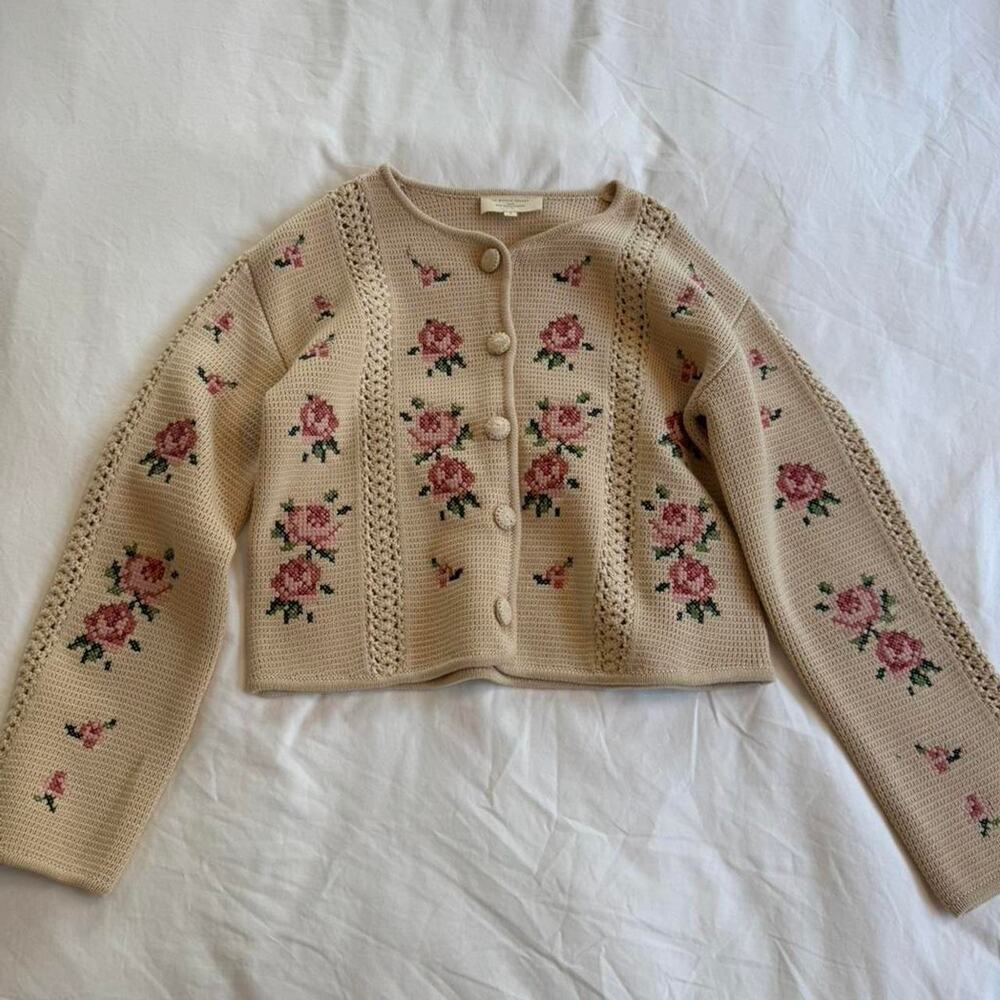 Sezane cream and pink floral caridgan - Picture 2 of 3